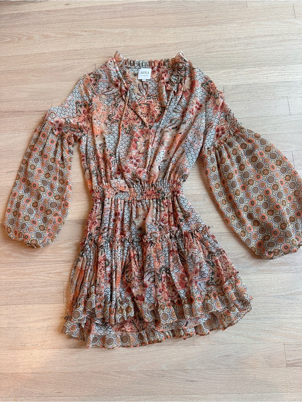 Misa Los Angeles Rust Floral Tiered Mini Dress